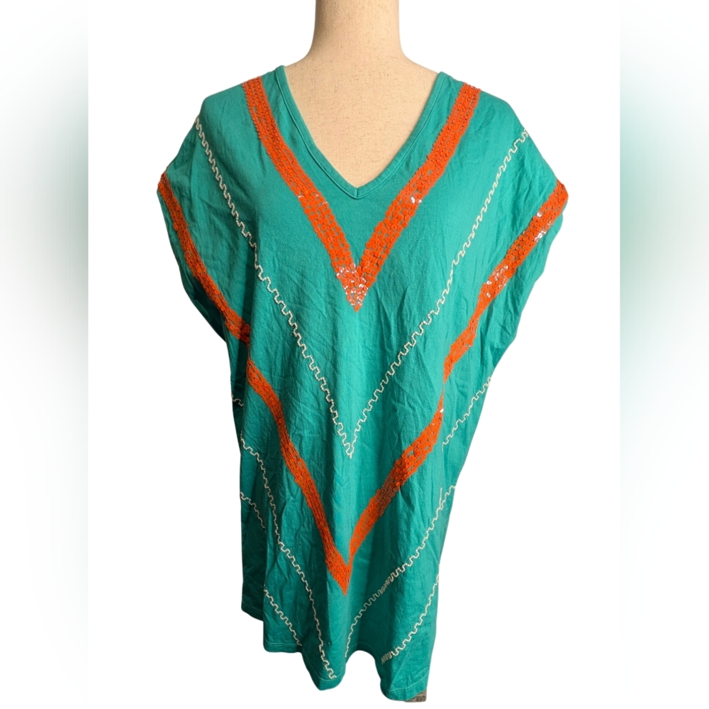 Swim Sequin/ Bead Embellished Cover Up Tunic. 100% Cotton Top. Made In India